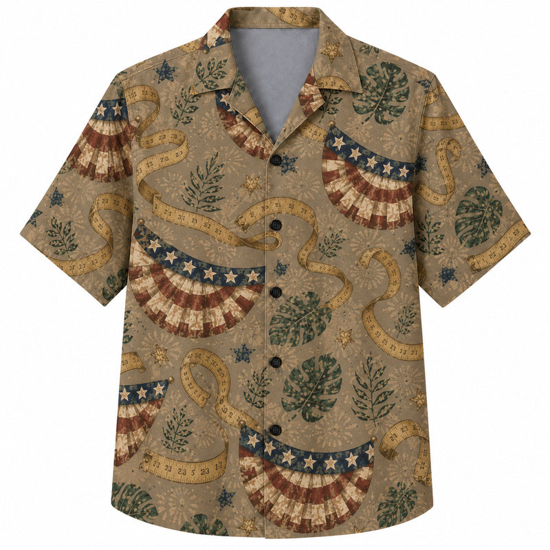 Labor Day Hawaiian Shirt- Flag Bunting Fern Print for the September Holiday