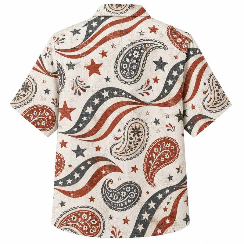 Labor Day Hawaiian Shirt- Flag Wave and Bandana Paisley Print