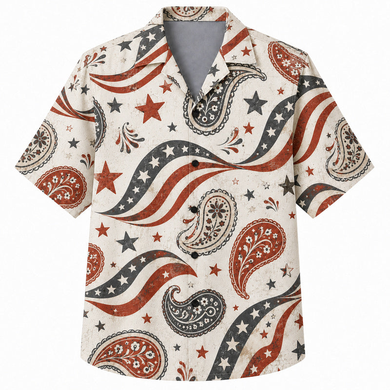 Labor Day Hawaiian Shirt- Flag Wave and Bandana Paisley Print