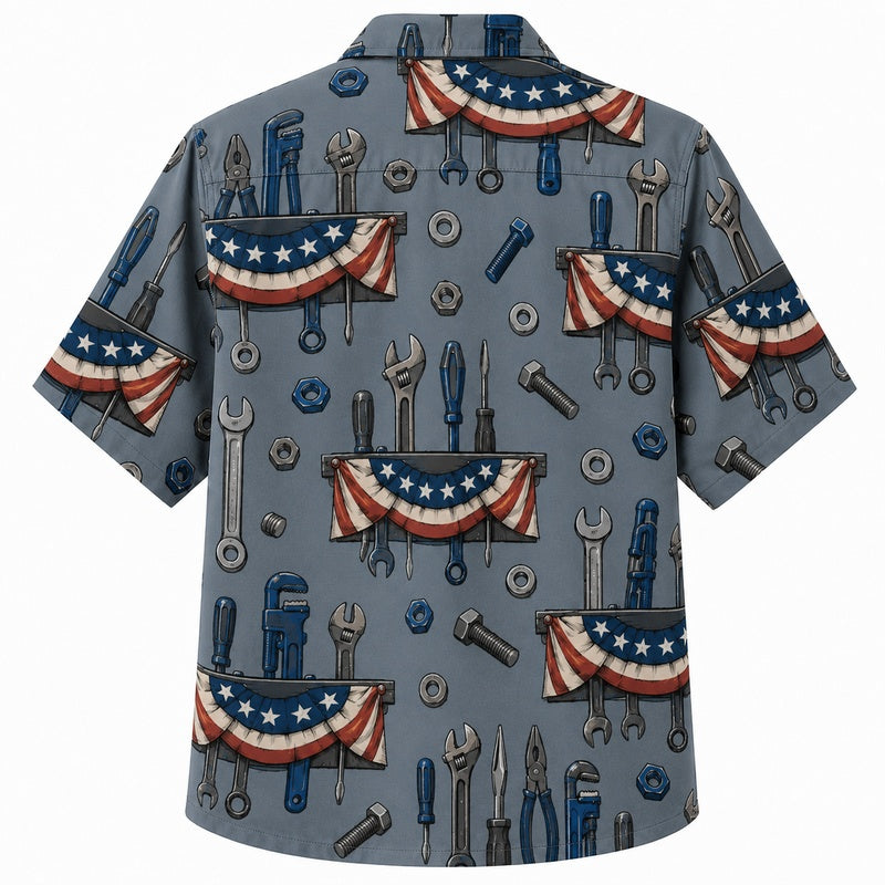Labor Day Hawaiian Shirt Flag Wrench Grey Print for the Holiday