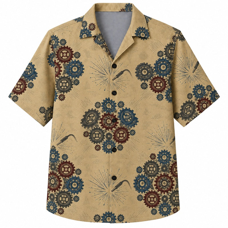 Labor Day Hawaiian Shirt Floral Gear Tan Print for the Holiday