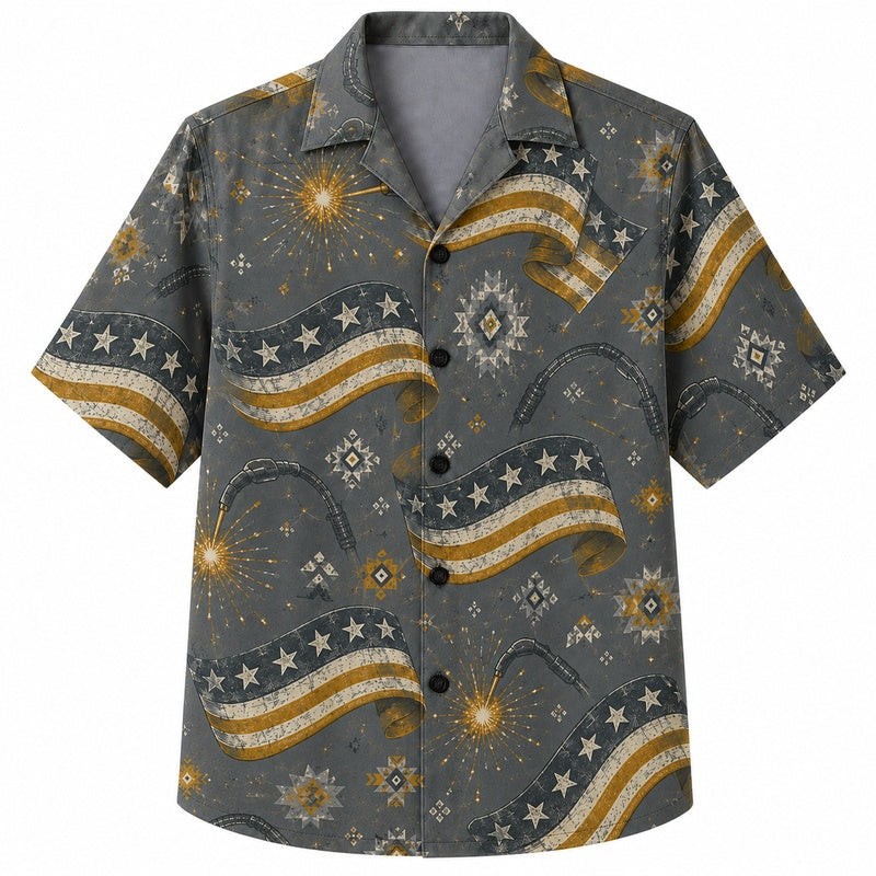 Labor Day Hawaiian Shirt- Flowing Stripe and Star Print for the Weekend