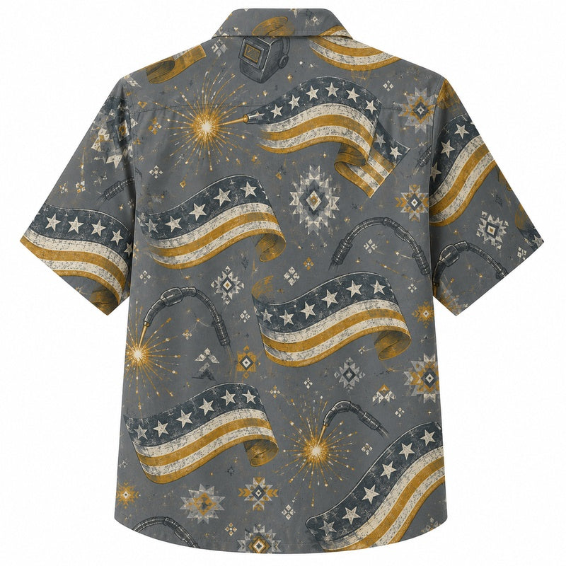 Labor Day Hawaiian Shirt- Flowing Stripe and Star Print for the Weekend
