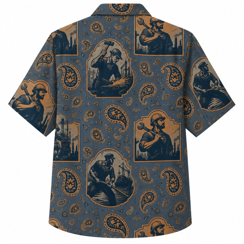 Labor Day Hawaiian Shirt- Foreman Portrait Paisley Print for Summer