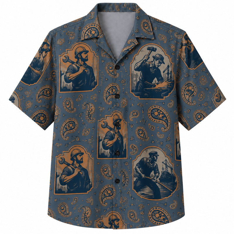Labor Day Hawaiian Shirt- Foreman Portrait Paisley Print for Summer