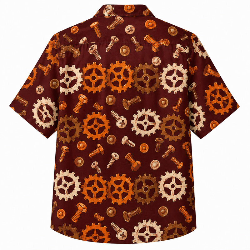Labor Day Hawaiian Shirt - Gear Bolt and Screw Print for Summer