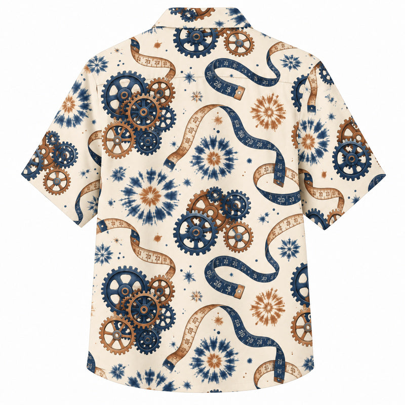 Labor Day Hawaiian Shirt- Gear Ribbon Starburst Print for the Holiday