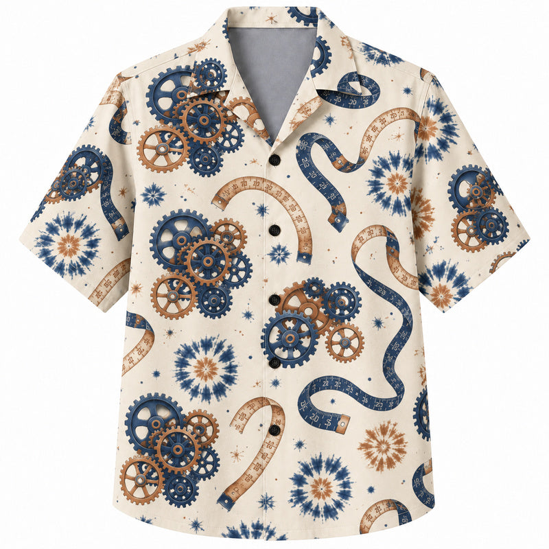 Labor Day Hawaiian Shirt- Gear Ribbon Starburst Print for the Holiday