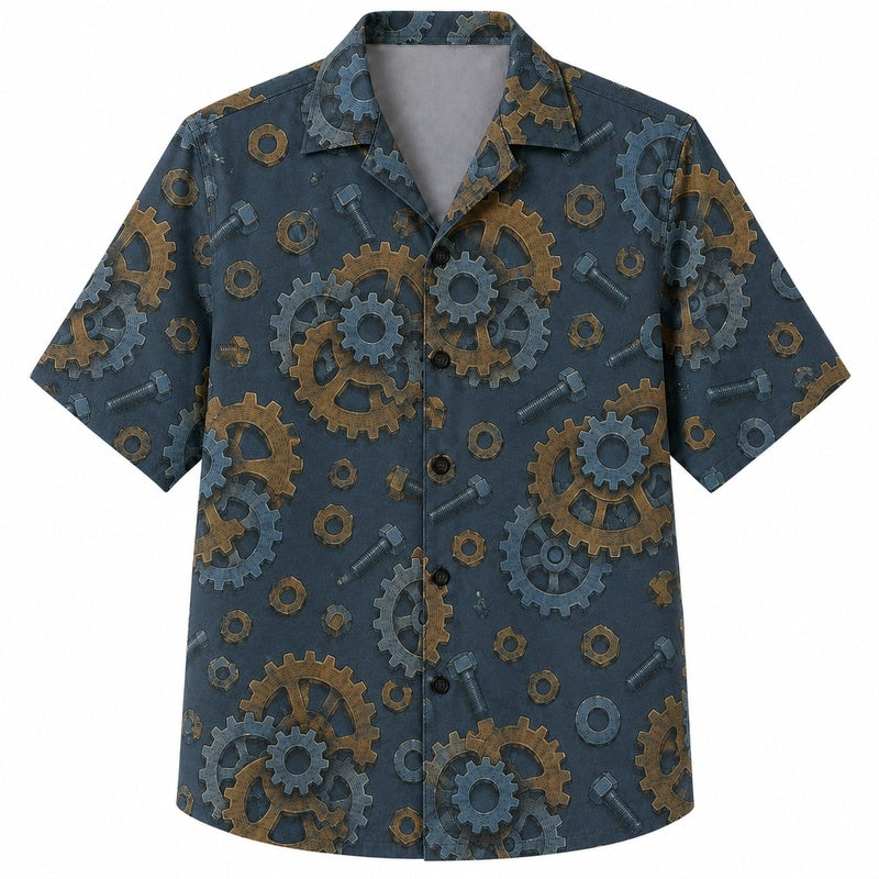 Labor Day Hawaiian Shirt Gear Wrench Charcoal Print for the Holiday