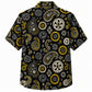 Labor Day Hawaiian Shirt- Gilded Paisley and Gear Motif Print in Black