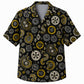 Labor Day Hawaiian Shirt- Gilded Paisley and Gear Motif Print in Black
