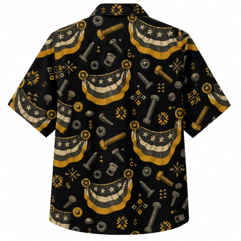 Labor Day Hawaiian Shirt- Golden Bunting and Bolt Print for the Weekend