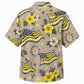 Labor Day Hawaiian Shirt- Golden Flag and Hibiscus Bloom Print in Sand