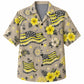 Labor Day Hawaiian Shirt- Golden Flag and Hibiscus Bloom Print in Sand