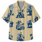 Labor Day Hawaiian Shirt- Golden Stripe Worker and Crane Print