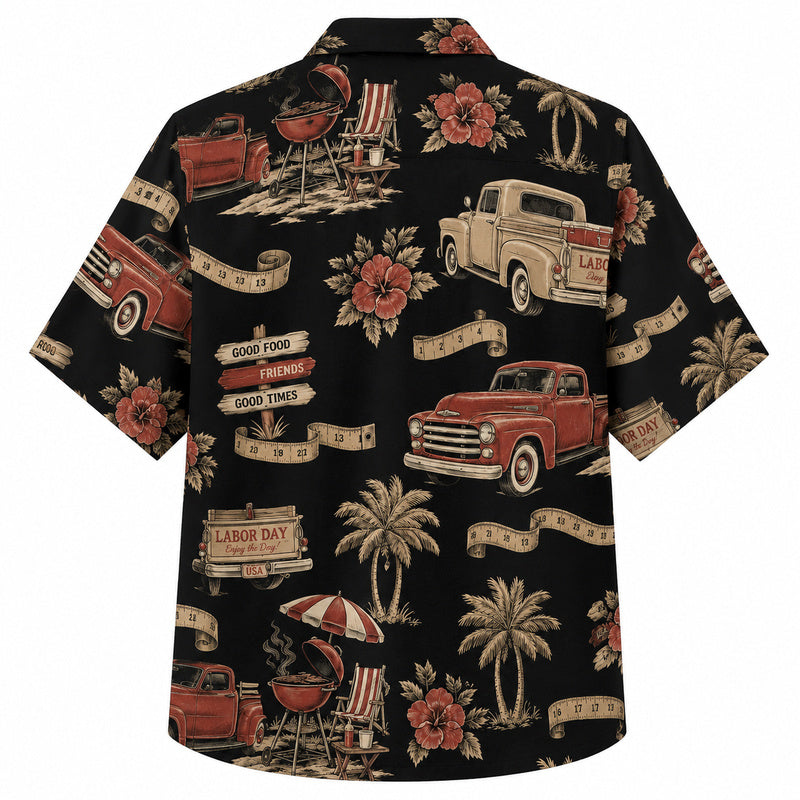 Labor Day Hawaiian Shirt- Good Food Good Times Cookout Print