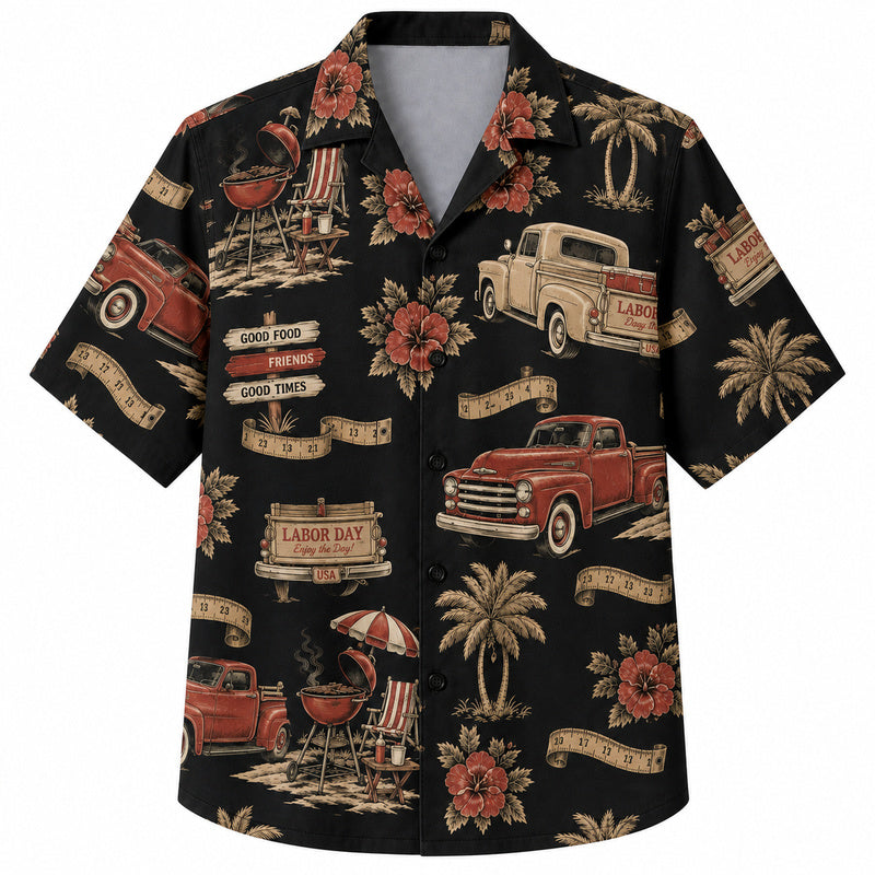 Labor Day Hawaiian Shirt- Good Food Good Times Cookout Print