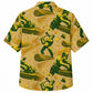 Labor Day Hawaiian Shirt- Green Lumberjack and Woodgrain Swirl in Gold