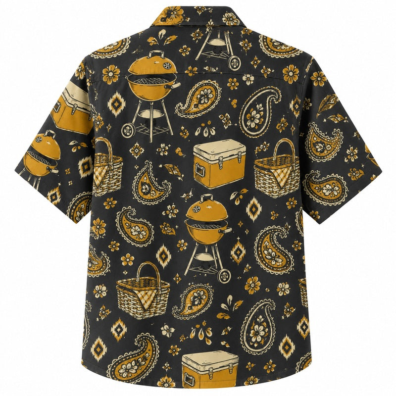Labor Day Hawaiian Shirt- Grill Basket Paisley Print for Cookouts