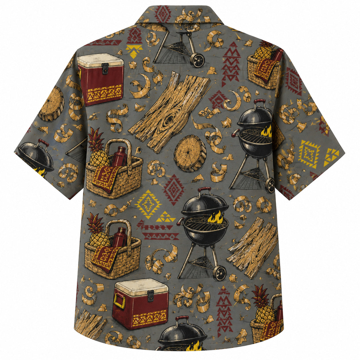 Labor Day Hawaiian Shirt- Grill and Cooler Cookout Print in Slate Grey