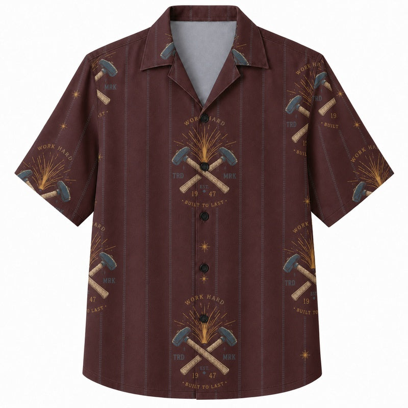 Labor Day Hawaiian Shirt Hammer Crest Maroon Print for the Holiday