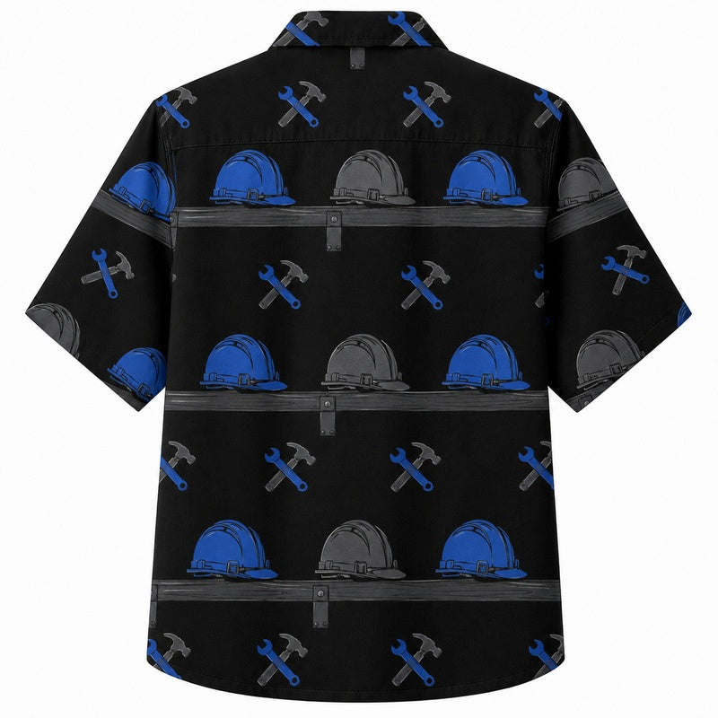 Labor Day Hawaiian Shirt Hammer Helmet Black Print for the Holiday