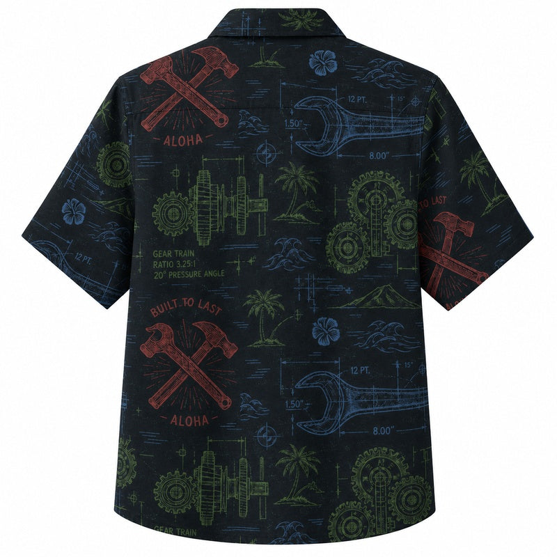 Labor Day Hawaiian Shirt Hammer Wrench Emblem Black Print for the Holiday