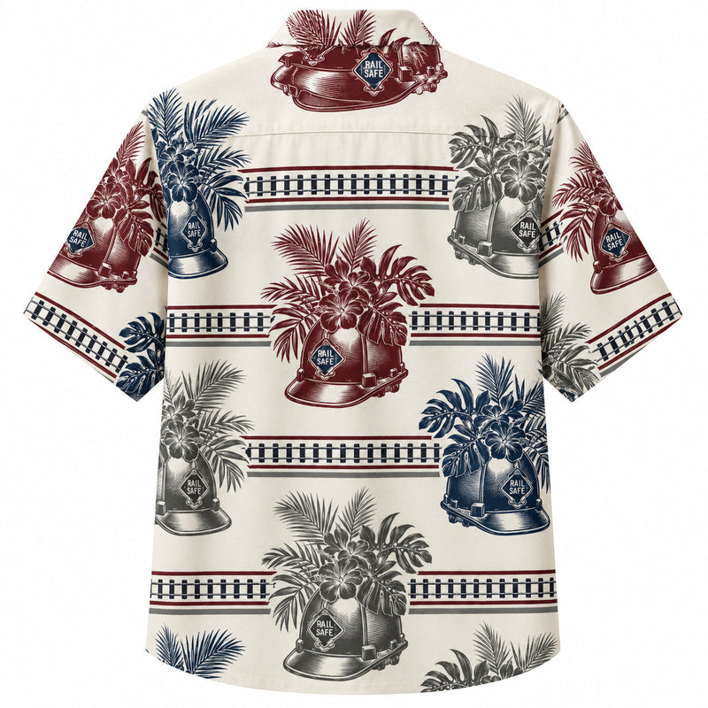 Labor Day Hawaiian Shirt- Hard Hat Fern Bouquet Print for the Holiday