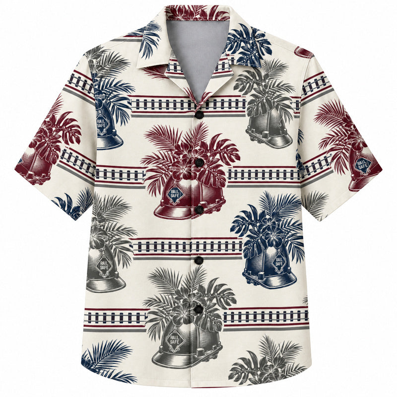 Labor Day Hawaiian Shirt- Hard Hat Fern Bouquet Print for the Holiday