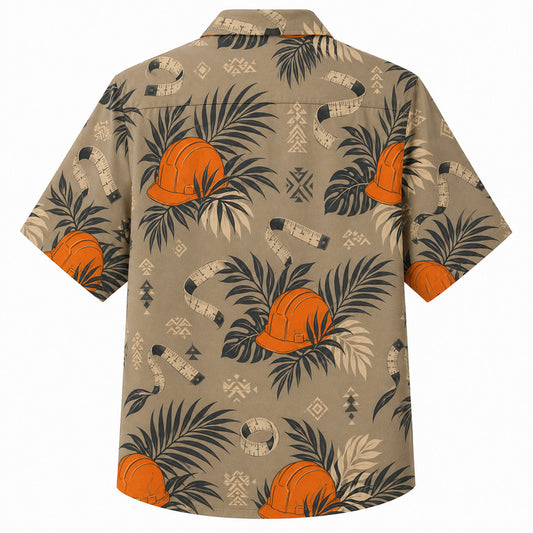 Labor Day Hawaiian Shirt - Hard Hat Frond and Tape Print for Summer