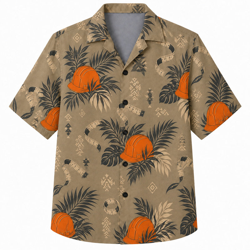 Labor Day Hawaiian Shirt - Hard Hat Frond and Tape Print for Summer