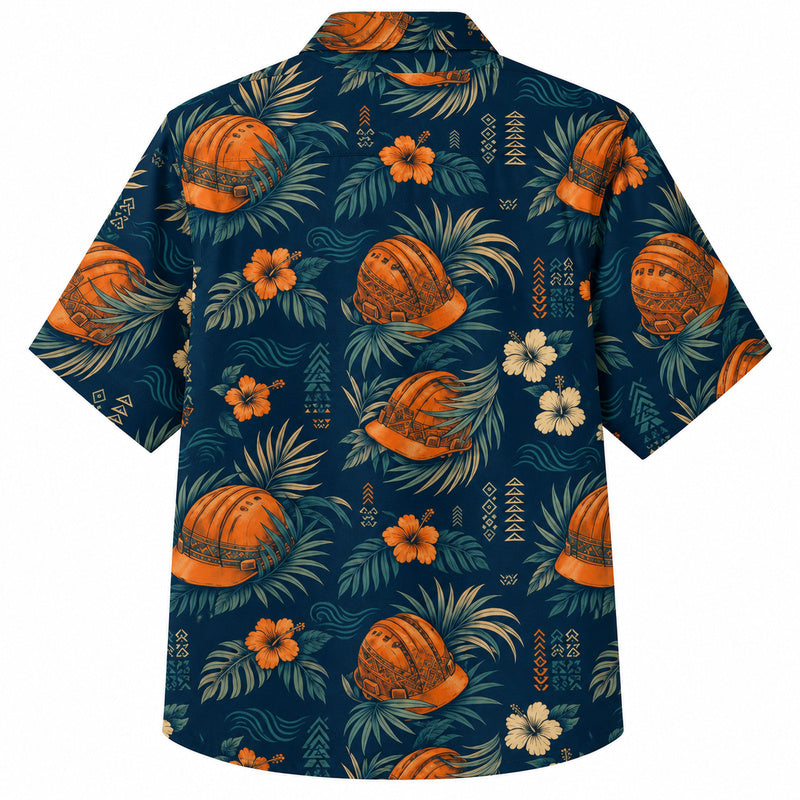 Labor Day Hawaiian Shirt - Hard Hat Hibiscus Palm Print for Weekend Wear