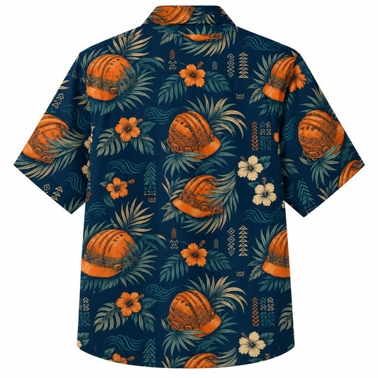 Labor Day Hawaiian Shirt - Hard Hat Hibiscus Palm Print for Weekend Wear