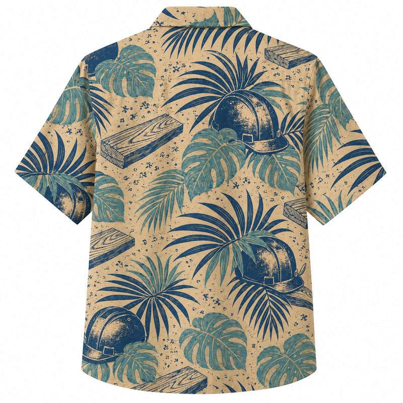 Labor Day Hawaiian Shirt- Hard Hat Lumber Frond Pattern for Summer