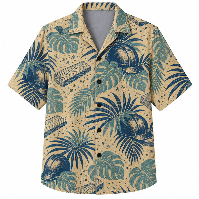 Labor Day Hawaiian Shirt- Hard Hat Lumber Frond Pattern for Summer