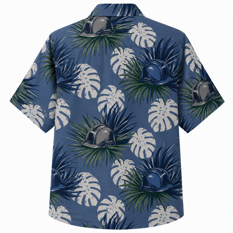 Labor Day Hawaiian Shirt- Hard Hat Monstera Leaf Print for Workers