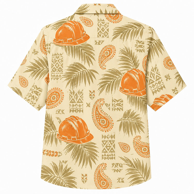 Labor Day Hawaiian Shirt - Hard Hat Paisley Palm Frond Print for Tradesmen