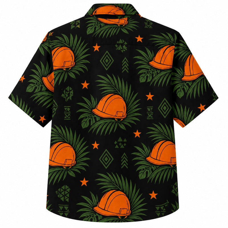 Labor Day Hawaiian Shirt - Hard Hat Palm and Star Print for Weekend Wear