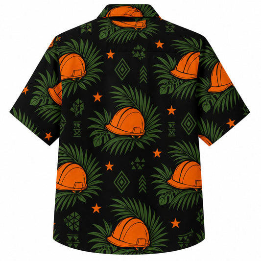 Labor Day Hawaiian Shirt - Hard Hat Palm and Star Print for Weekend Wear