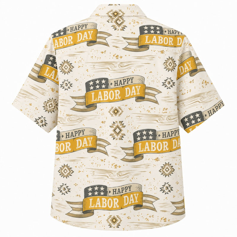 Labor Day Hawaiian Shirt- Holiday Banner Diamond Print for the Weekend