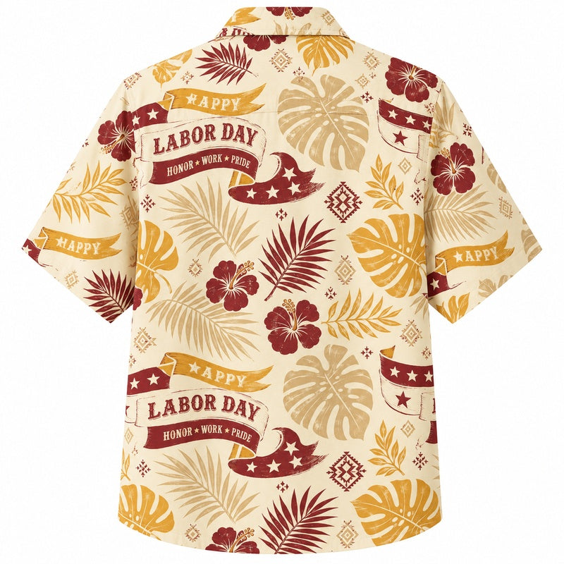 Labor Day Hawaiian Shirt- Holiday Ribbon Hibiscus Print for the Weekend