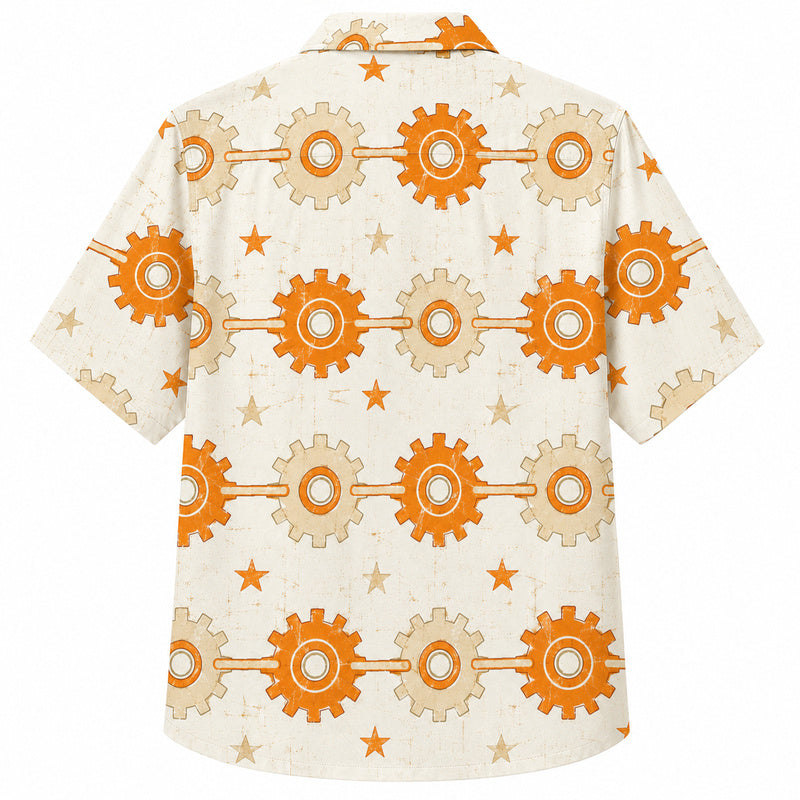 Labor Day Hawaiian Shirt - Interlocking Gear and Star Print for Workers