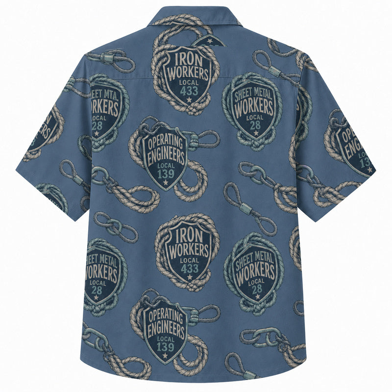 Labor Day Hawaiian Shirt- Ironworker Rope Emblem Print in Slate