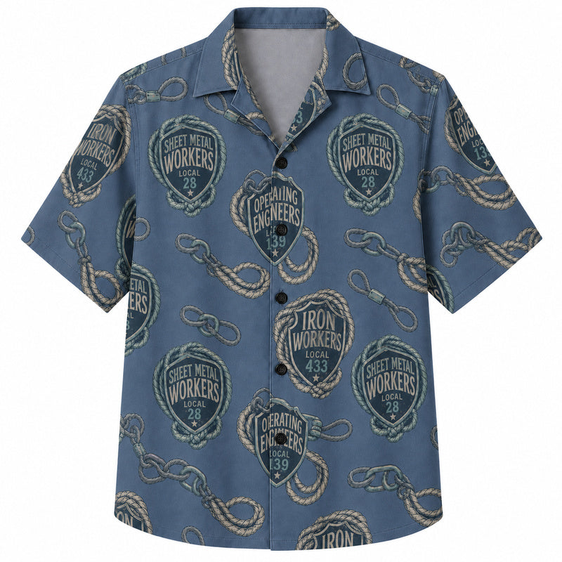 Labor Day Hawaiian Shirt- Ironworker Rope Emblem Print in Slate