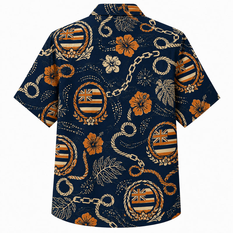 Labor Day Hawaiian Shirt - Island Flag Rope Hibiscus Print for Tradesmen