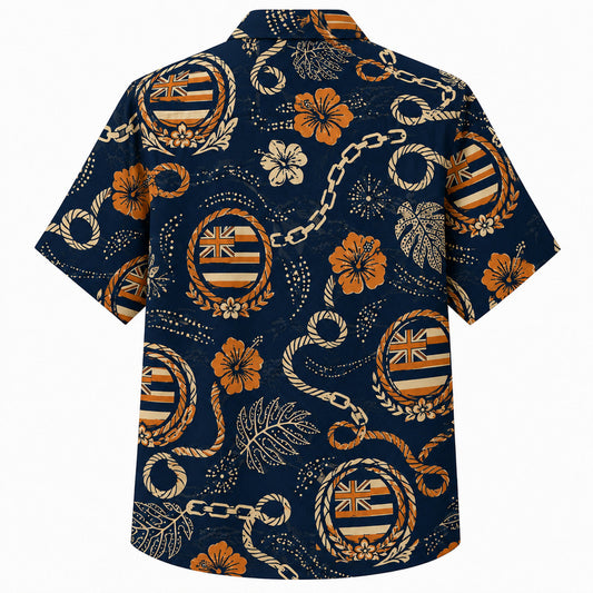 Labor Day Hawaiian Shirt - Island Flag Rope Hibiscus Print for Tradesmen