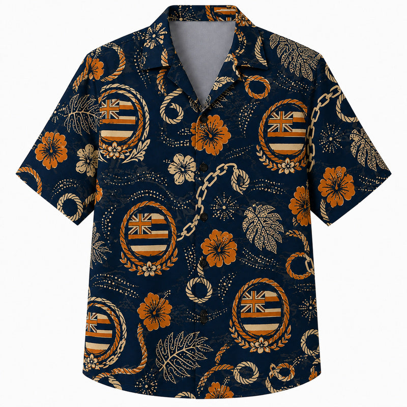Labor Day Hawaiian Shirt - Island Flag Rope Hibiscus Print for Tradesmen