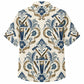 Labor Day Hawaiian Shirt- Ivory Damask Tool and Scroll Print
