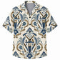Labor Day Hawaiian Shirt- Ivory Damask Tool and Scroll Print