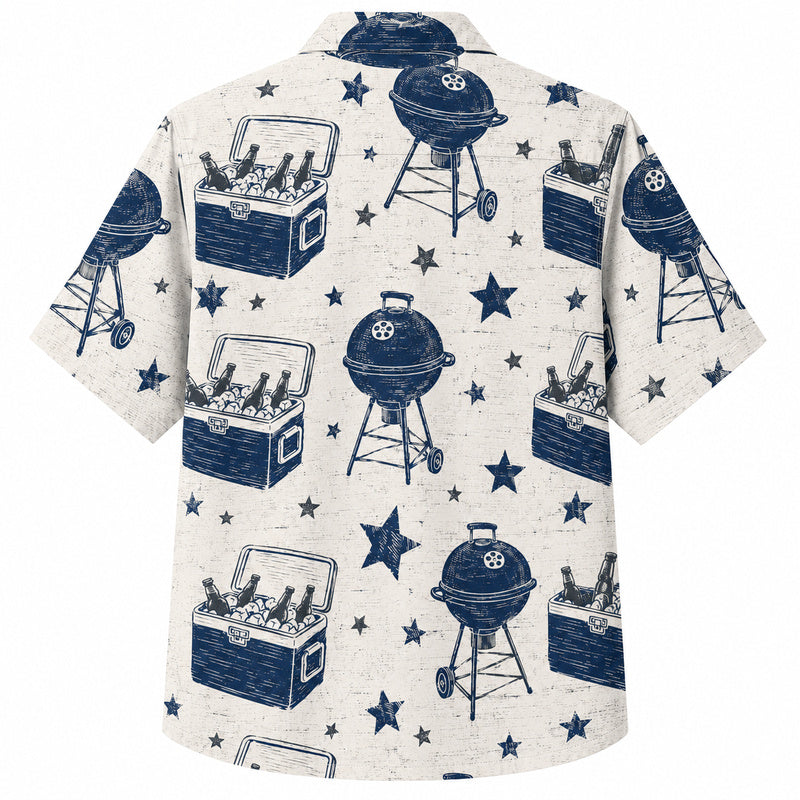 Labor Day Hawaiian Shirt- Kettle Grill Cooler Star Print for Summer
